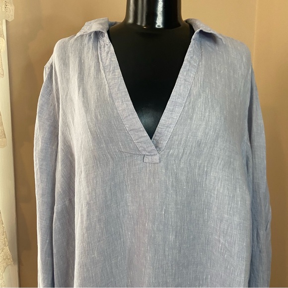 3/$20 Christian Siriano New York designer 100% linen v neck long sleeve top - Picture 3 of 11